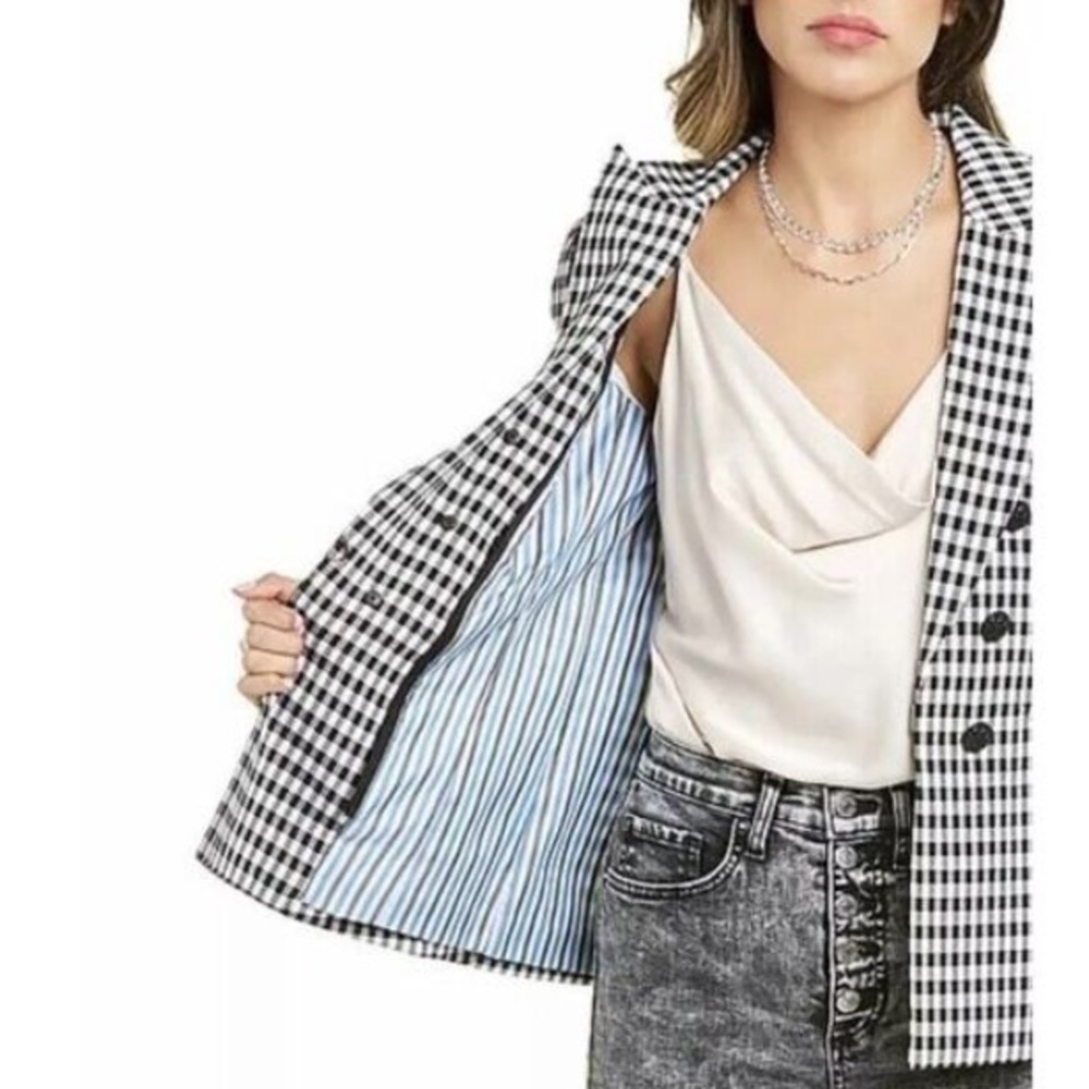 Veronica Beard Caldwell Dickey Blazer Gingham Black White NWT - Picture 2 of 16